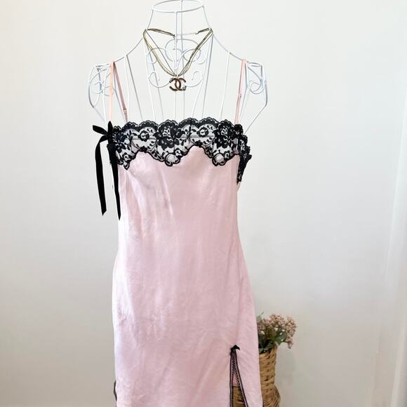 INSANE vintage Victorias secret y2k pink & black silky babydoll mini slip dress - Picture 2 of 7